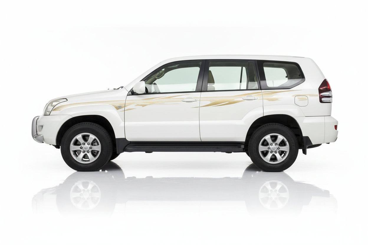 White Prado with gold flowing stripe stickers