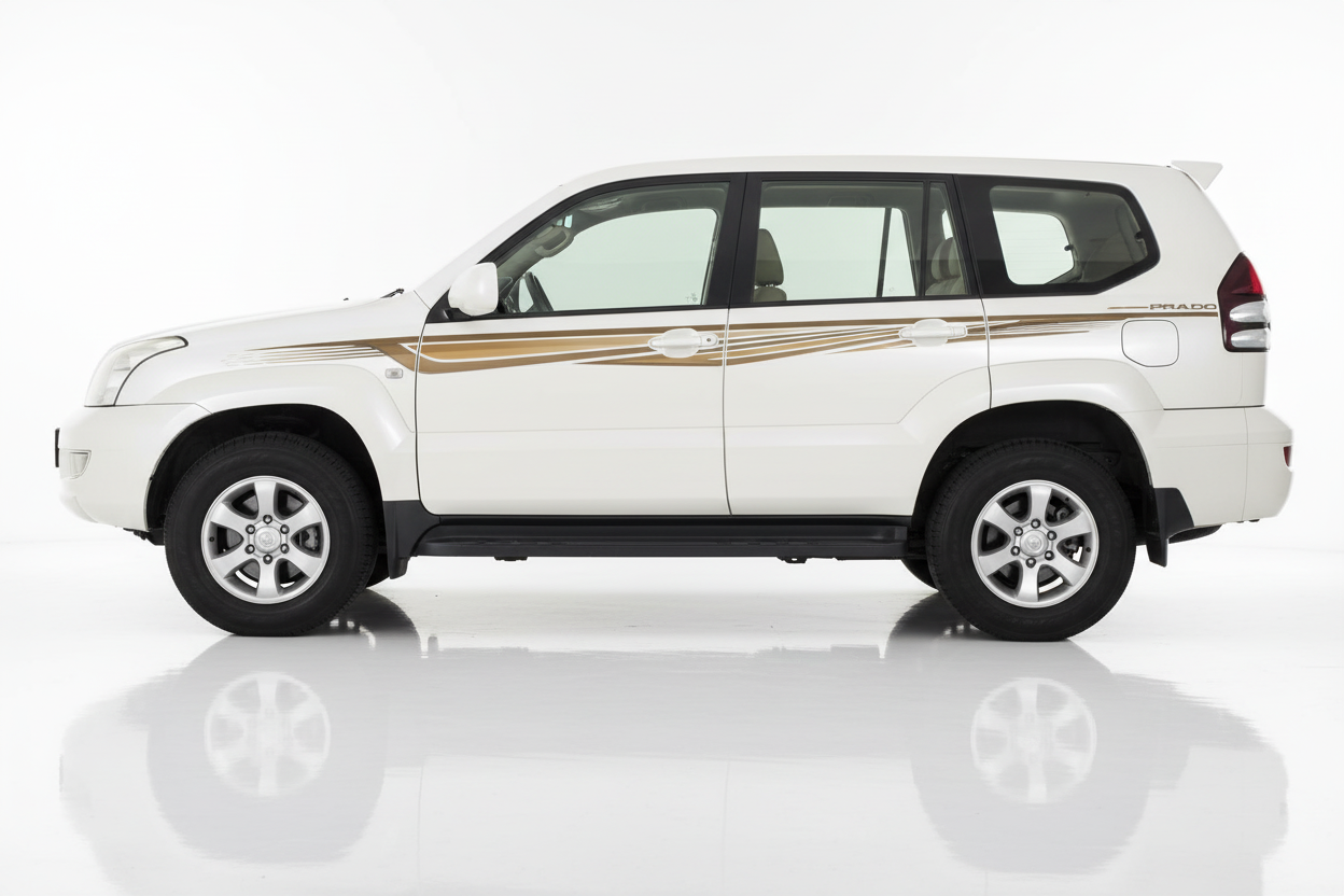 White Prado with thin gold horizontal stripes