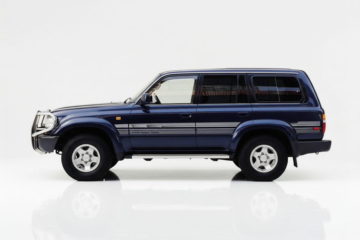 Dark blue Land Cruiser with silver stripes
