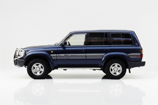 Dark blue Land Cruiser with silver stripes