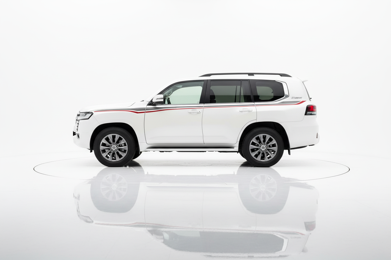 Land Cruiser with red and grey stripes