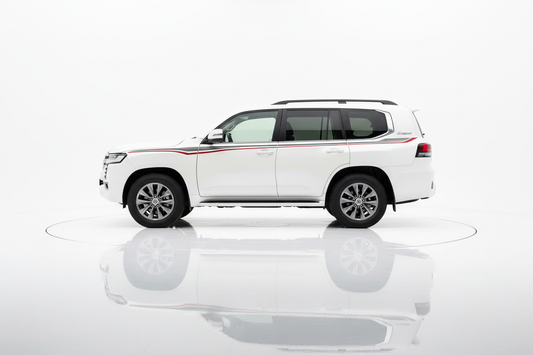 Land Cruiser with red and grey stripes