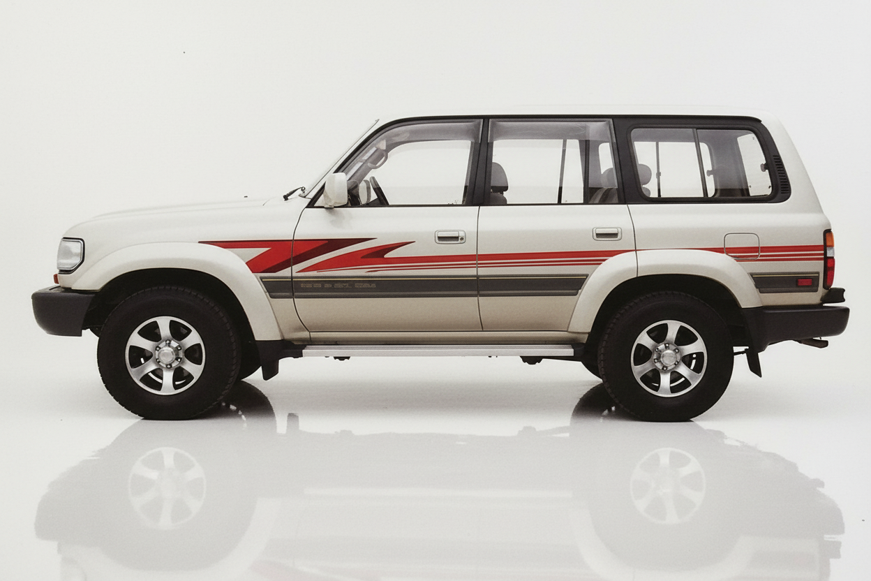 Land Cruiser with red angular stripe design
