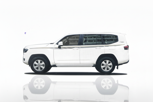 White Land Cruiser showroom image with more background