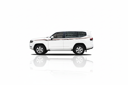 White Land Cruiser showroom style with racing stripes