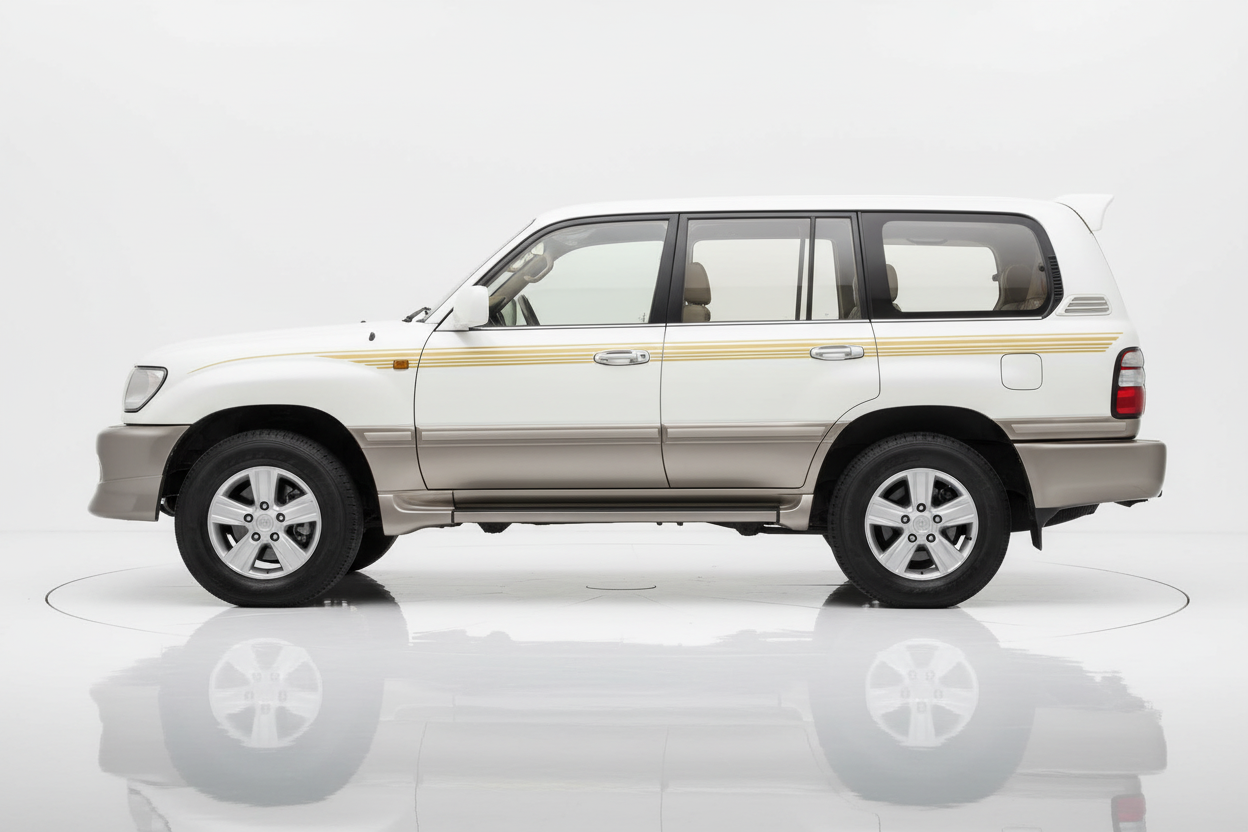 White Land Cruiser with gold stripe