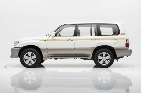 White Land Cruiser with gold stripe