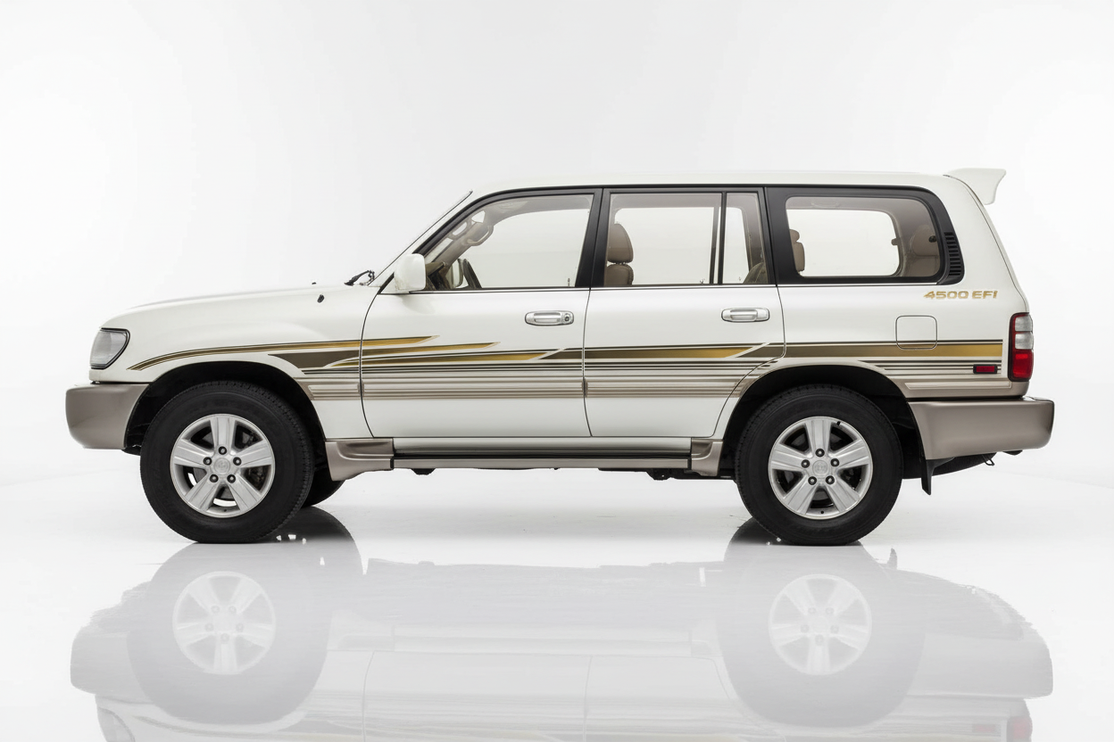White Land Cruiser with gold stripes and 4500 marking