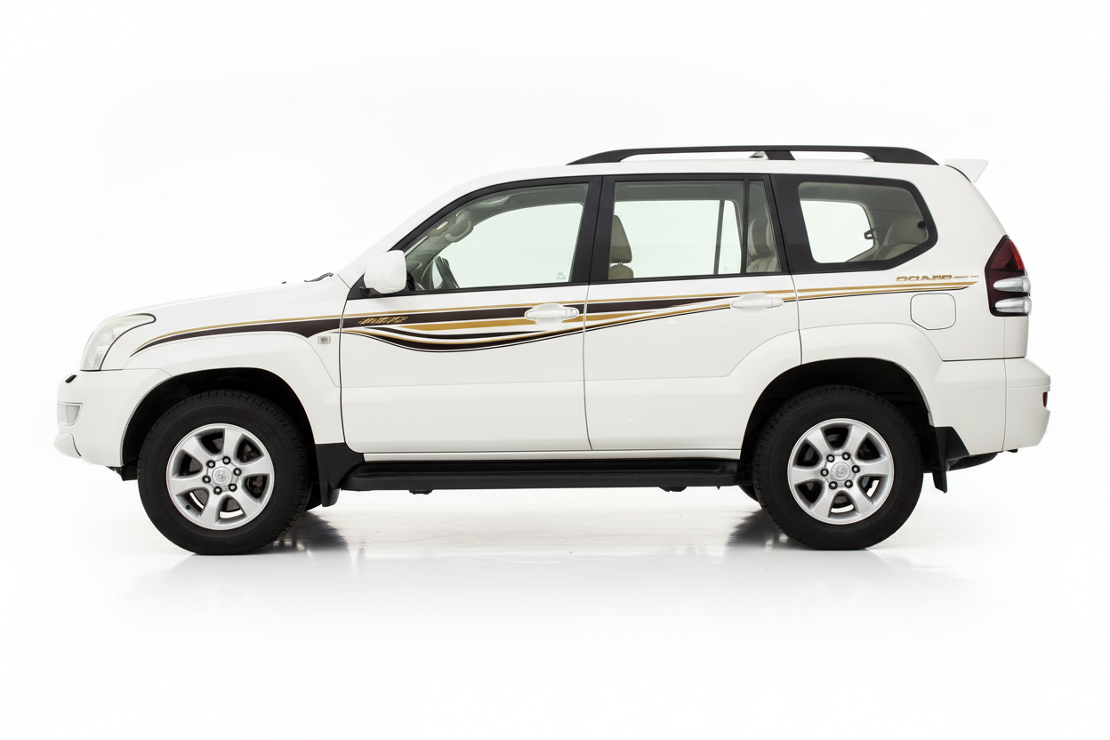 White Prado with gold and black flowing stripes