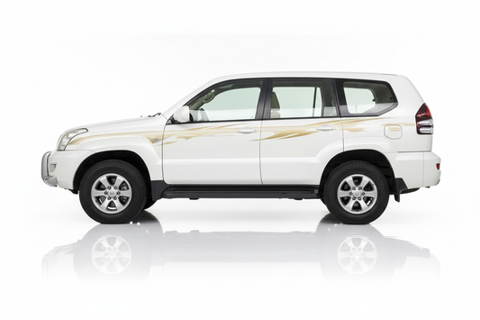 White Prado with gold flowing stripe stickers