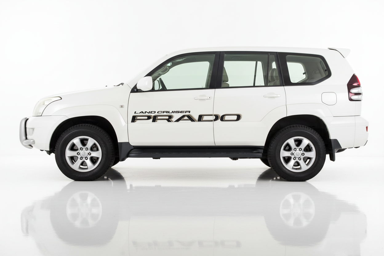 White Prado with LAND CRUISER PRADO text graphics