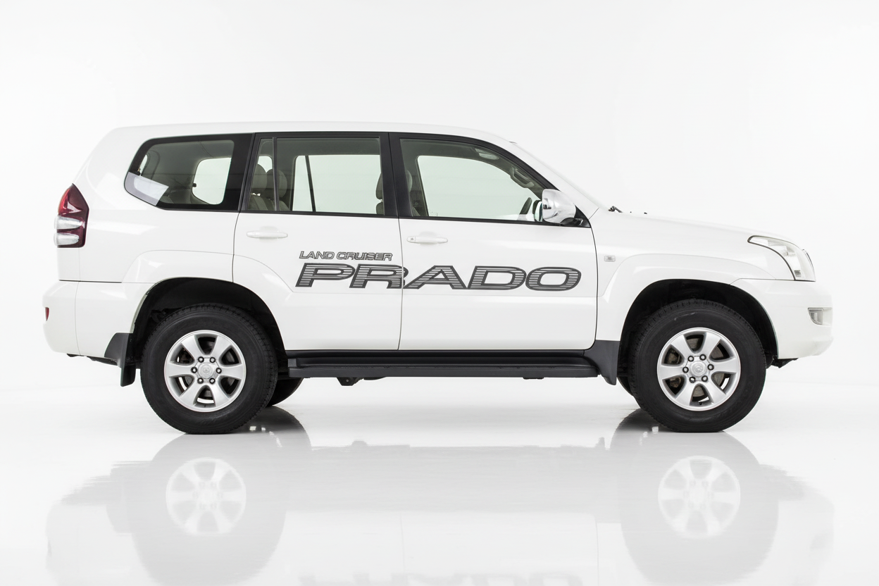 White Prado with LAND CRUISER PRADO text graphics